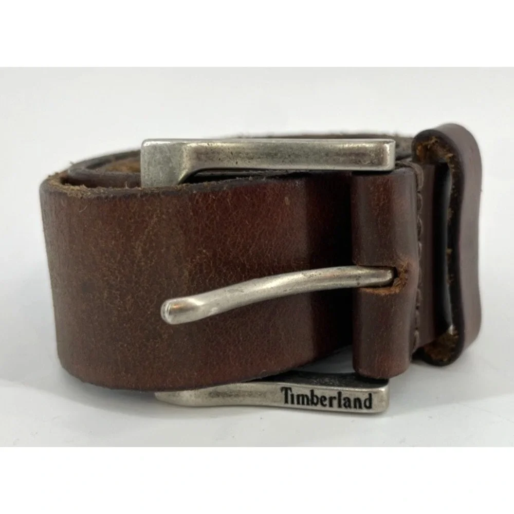 Timberland Men's Size 32 Dark Brown Genuine Leather‎ Casual Belt Made in USA